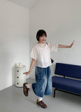 [unisex] Colds Banding Bermuda Big Cargo Denim Pants