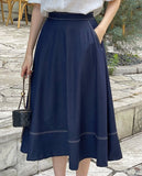 Lopiel Denim Like Banding Flare Long Skirt