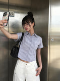 Karen Stripe Short Sleeve Collar Slim Shirt
