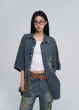 Sia damage washed denim short-sleeved shirt