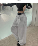 Unique Belt Loop Sweat Brushed Sagging Wide Pants
