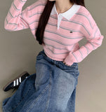 Color Matching Hem Banding Stripe Long Sleeve Knit