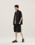 Open collar linen like short sleeve shirt