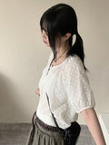 Rickle Vintage Flower Punching Puff Short Sleeve Blouse