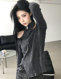 Ribbed Cut Knit Zipup