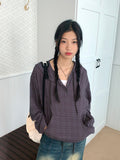 Turi Season Check String Long Sleeve Hood T-shirt