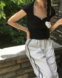 Dohwa Dot Rose Lace Crop Short Sleeve T-shirt