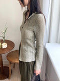 Nalky Bokashi V-neck Slit Long Sleeve Knit
