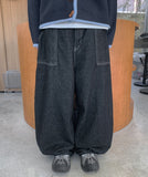 Shuoki Stitch Balloon Wide Raw Denim Pants