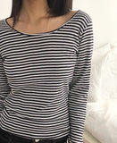 Yvonne Stripe Round Neck Slim Fit Long Sleeve T-Shirt