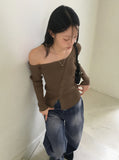 Medic Unbalance One Shoulder Silt Diagonal Button Long Sleeve Knit