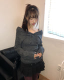 Oin Double Button Off-Shoulder Knit