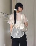 [2 sets!] Molene see-through bustier bra top set short-sleeved shirt