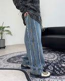 Raed cutting track denim pants
