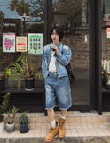 Evergreen cool denim biker jacket