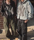 [Lining brushed] Curie New York Patch Damage Hood Zip-up