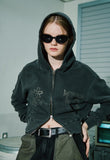 [2-WAY] Fluttery Pigment CROP Hood Zip Up Smoke