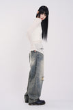 Laser brush balloon denim pants
