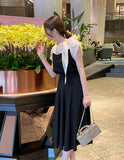 Henin Tie Color Matching Tulip Sleeve Blouse