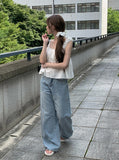 Wet Light Blue Washing Wide Denim Pants