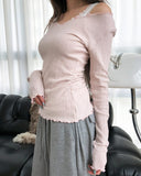 Heroni Ruffle Ribbed Long Sleeve
