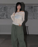 [Wool 30] Chev Rose Lace Off-Shoulder Long Sleeve T-shirt