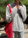 Sayu Stripe Button Hood Long Sleeves