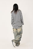Multi cargo hem snap button heavy denim pants