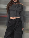 [Muffler set] Ray off-shoulder single-breasted long-sleeved