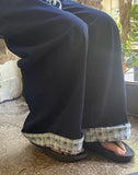 Hilet Ribbon Roll-up Denim Wide Pants