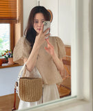Bubble Puff Balloon Jacquard Tee Blouse