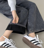 Bonding Brushed Wide Fit Banding Denim Pants
