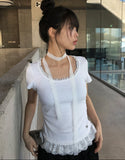 Beren Frill Lace Short Sleeve T Scarf Set