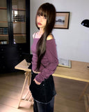 Leza Striped Off-Shoulder Long-Sleeve T-Shirt