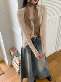 Gabel damage slit button long sleeve cardigan