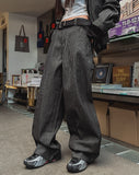 Pinstripe Workpatche Wide Denim Pants