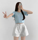 Relaxed round neck cooling summer short sleeve crop T-shirt