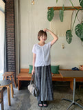 Rehues Vintage Seersucker Check Banding Long Skirt