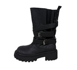 +6cm Vintage Crack Buckle Studded Mid Boots