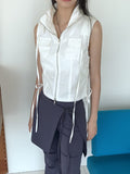 Yapi Pocket Side Shirring String Sleeveless Zip-up Vest