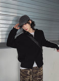 Hui hairy track hood knit zip-up