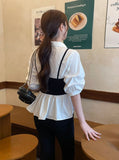 Sign Bustier Layered Three Quarter Shirring Shirt