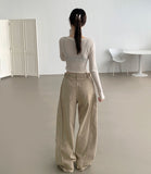 Hem Snap Cut Pin Tuck Adjust Wide Balloon Cotton Pants