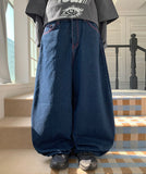 Reden Pink Stitch Balloon Wide Denim Pants