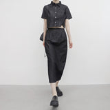 Miffa denim cropped shirt + long skirt set