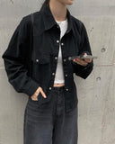 Pona Black Pocket Collar Jacket Shirt