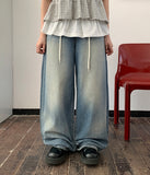 Tsuhaka Summer String Washing Wide Denim Pants