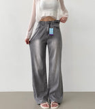 Summer Tencel Back Pocket Span Banding Wide Denim Pants