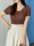 [Planning] Beria U-neck Ribbed Short Sleeve Knit