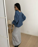 Dame Cable V-neck Loose Fit Long Sleeve Long Knit